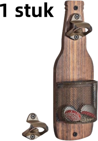 Bieropener muur - Bierfles opener - Houder voor flesdoppen - Flesopener - Natuurlijke houtkleur - Hout