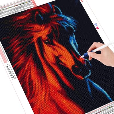 Peinture au diamant DIY 5D Animaux Broderie diamant Cheval Foret rond complet 20X30CM