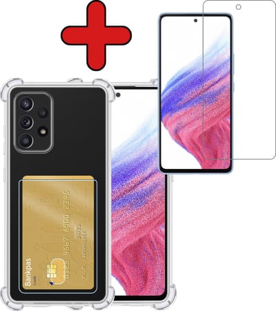 Hoesje - Geschikt voor Samsung Galaxy A53 - Met Screenprotector - Pashouder - Kaarthouder - Back Cover - Telefoon Hoes Shockproof - Siliconen Case - Shock Proof - Pasjes Houder - Telefoonhoes - Transparant