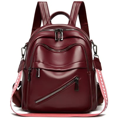 Sac à dos pour femmes en cuir pour femmes été polyvalent étudiant maman à la mode style coréen cuir souple sac à dos de voyage rouge