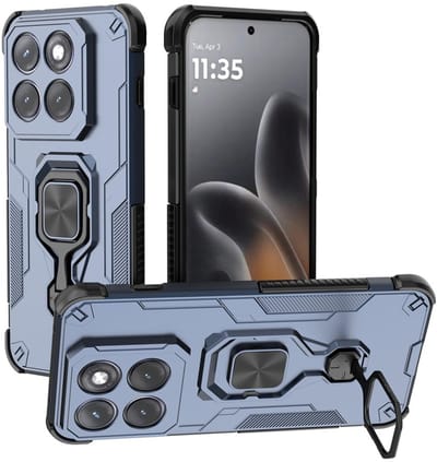 MobyDefend Hoesje - Geschikt voor Motorola Edge 70 Pro - Dubbelgelaagde Pantsercase Met Standaard - Blauw