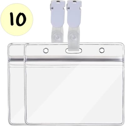 Fako Bijoux - 10x Badgehouder Met Clip - Naamkaarthouders Met Klem - Transparant - Horizontaal - Badgehouder 115x100 mm - NaambadgeClip 15x30 mm - 10 Stuks