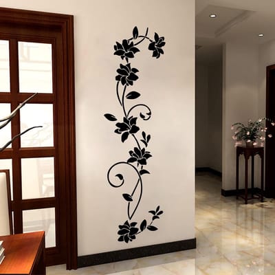 VT Goods - Zwarte Botanische Bloemen - Muursticker - Zelfklevend - Decoratie - Voor Woonkamer en Slaapkamer - 105 x 30 cm