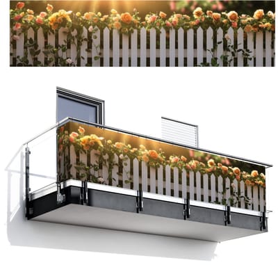 Balkonscherm 500x120 cm - Balkonposter Rozen - Hek - Zonlicht - Balkon scherm decoratie - Balkonschermen - Balkondoek zonnescherm