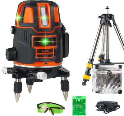 Kibani Kruislijnlaser met Statief - Incl. Laserrichtbord - Bouwlaser Zelfnivellerend - Kruislaser - Rotatielaser - Laserwaterpas - Lijnlaser - Oplaadbare Accu - groen - met Statief, Opbergbox en Laserrichtbord