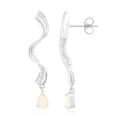Cavill - Zilveren Druppelvormige Oorbellen - 925 Sterling Zilver Geplatineerd - Welo Opaal 0,52 ct & Zirkonia 0,24 ct - Elegante Edelsteen