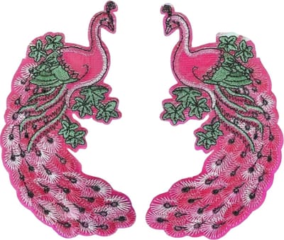 Patch - Strijkembleem - Pauwen - links en rechts - 15 x 8 cm - Roze