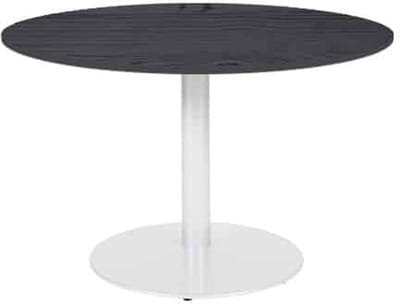 Linesto 120cm ronde vergadertafel op vaste hoogte (74cm) met schaduwzwart 25mm blad en witte (RAL9010) trompetvoet