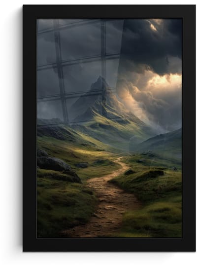 Poster in lijst - Fotolijst 20x30 cm - Posters - Bergen - Kronkelpad - Groen - Wolken - Posterlijst zwart - Decoratie - Wanddecoratie woonkamer - Muurdecoratie slaapkamer