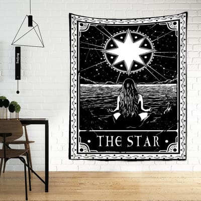 Tarot Wandtapijt Muurhanger Hekserij Waarzeggerij Laken Strandmat Boheems Hippie TAPIZ Muur Huisdecoratie 95x70cm white