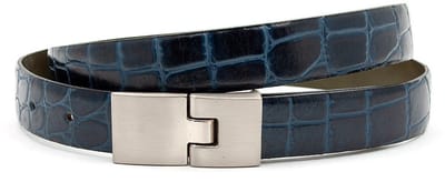 Dames riem kroko blauw - 2 cm breed - Leer - Smalle riem - Casual - Maat 90