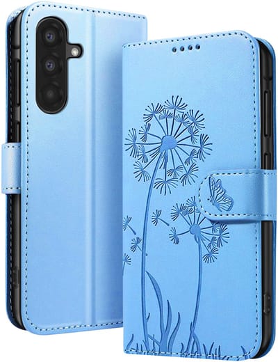 Zanae, Portemonneehoesje Geschikt voor Samsung Galaxy A56 / A36 Premium Design Bloemen Vlinder, Lichtblauw