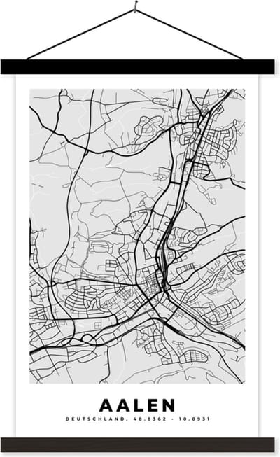 Posterhanger incl. Poster 40x60 cm - Schoolplaat - Aalen - Kaart - Stadskaart - Plattegrond - Duitsland - Textielposter - Zwarte latten - Stadskaart