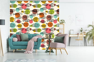 Behang - Fotobehang Stippen - Vis - Regenboog - Breedte 220 cm x hoogte 220 cm