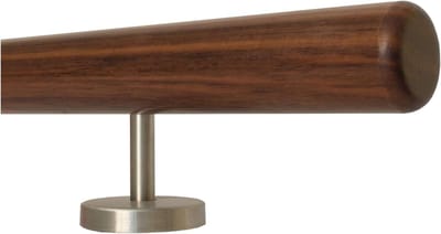 Houten Leuning - Walnoot Handgreep - Trappen Veiligheid - Roestvrij Staal Houder - 30-500 cm Lengte - Gelakt Hout