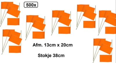 500x Papieren vlaggetjes oranje op stokje 20 x 13cm- EK Sport Holland Nederland festival zwaai vlag
