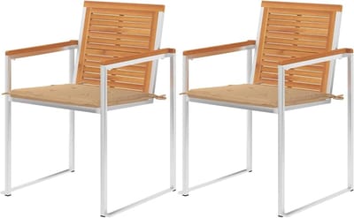 Tuinstoelen met kussens - Acaciahouten stoelen - Buiten ontspannen - Roestvrij staal details - 45 cm zithoogte - Beige