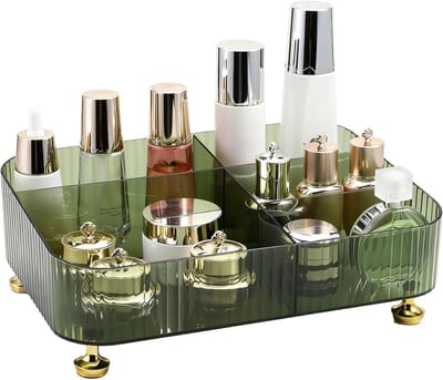 Grote Capaciteit Make-up Borstelhouder met 5 Slots, Vintage Gestreepte Organizer voor Vanity, Badkamer en Bureau, Perfect voor Cosmetica en Make-up Accessoires
