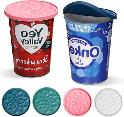 Set van 4 Herbruikbare Siliconen Lids voor Yoghurtbekers - Multifunctioneel, Warmtebestendig en Ideaal voor Keuken en Dagelijks Gebruik