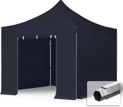 3x3 m Easy Up partytent Vouwpaviljoen PVC brandvertragend met zijwanden, PROFESSIONAL alu 40mm, zwart