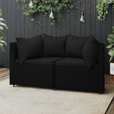 vidaXL - Tuinhoekbanken - met - kussens - 2 - st - poly - rattan - zwart