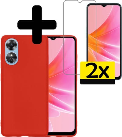 Hoesje - Met 2x Screenprotector - Geschikt voor OPPO A17 - Sterk & Shockproof - Back Cover - Siliconen Case - Telefoon Hoes - Telefoonhoesjes - Rood