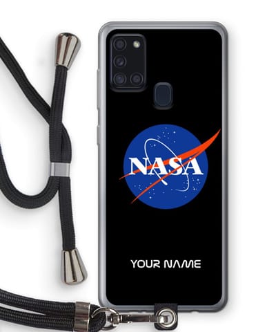 Gepersonaliseerd - Case Company® - Hoesje met koord geschikt voor Samsung Galaxy A21s hoesje met Koord - NASA - Telefoonhoesje met Zwart Koord - Bescherming aan alle Kanten en Over de Schermrand