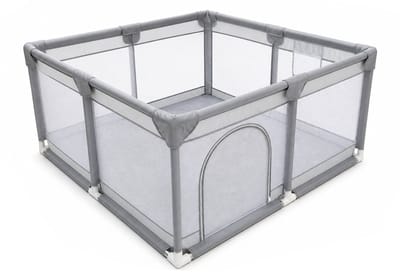 Eurocatch Play Pen XL - Babybox 150x180cm - Inklapbaar - Speelbox met Ademend Gaas - Veilig en Stevig - Inclusief Draagtas - Grijs
