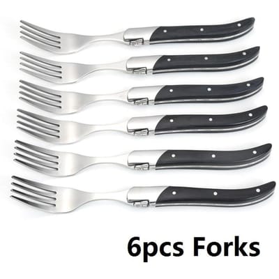 6 stuks 8.7'' Laguiole Zwart Houten handvat Houten Steakmessen en Vorken Zwart Eetgerei Restaurant Bar Tafelgerei Huishoudelijke cadeaus
