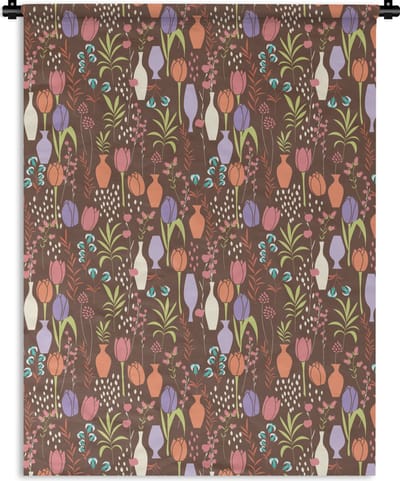Wandkleed - Wanddoek - Bloemen - Vaas - Patronen - 150x200 cm - Wandtapijt