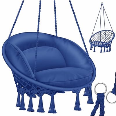 Hanging Chair 150 kg with Seat Cushion and Braided Fringes - Weatherproof and Water-Repellent