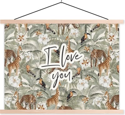 Posterhanger incl. Poster 120x90 cm - Schoolplaat - Love - Quotes - I love you - Spreuken - Textielposter - Blanke latten