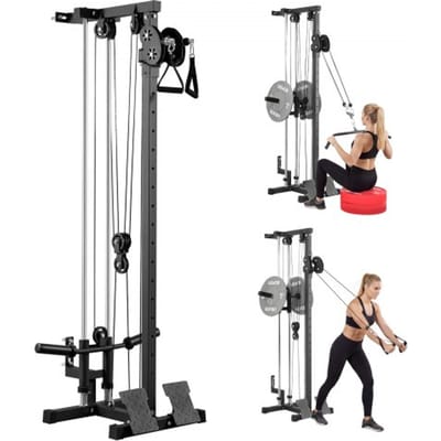 VEVOR Lat Pulldown Station, 3-in-1 wandgemonteerde lat pulldown toren, krachtstation tot ca. 227 kg met lat pulldown stang en kabelkatrol, krachttraining voor rug, armen, schouders en buikspieren, lat pulldown machine voor thuisfitnesscentrum