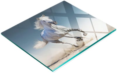 Keukenplank van gehard glas met afbeelding van een grijs galopperend paard, 60x52 cm
