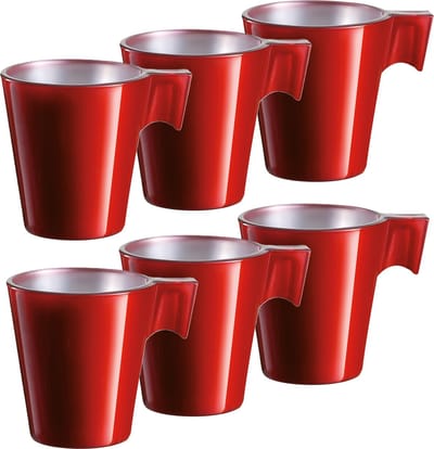 Lumicarc Espresso kopjes - 6x - rood metallic - koffiekopjes van 80 ml - 6 x 5.5 cm - keramiek