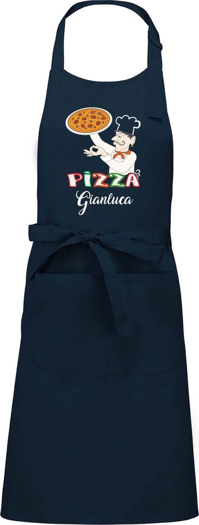 Luxe keukenschort - Pizza - met voornaam - Blauw