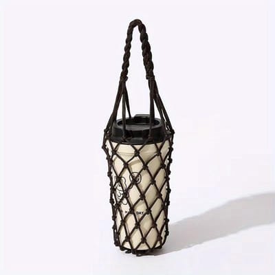 1 stuks Handgemaakte Nylon Netzak, Herbruikbare Drankhouder, Koffiekophouder, Draagbare Drankdrager, Decoratieve Netzak Black