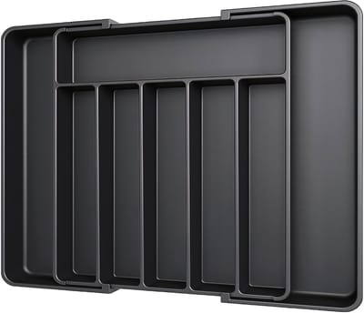 Somstyle Uitschuifbare Bestekbak - 33.5/ 57 x 38 x 5 CM - Besteklade Organizer - Bestekhouder met 8 Vakken - Zwart