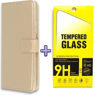 HB Hoesje Geschikt voor Samsung Galaxy A71 - Goud - Portemonnee Book Case - Kaarthouder & Magneetlipje & Glazen Screenprotector