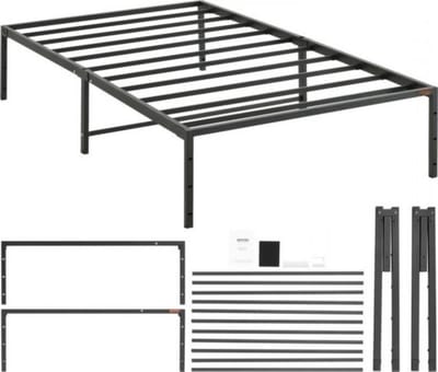 Bedframe 100x200cm Zwart - Eenpersoonsbed, Platformbed en Stalen Frame - Voor Dagelijks Gebruik, Thuis en Professioneel Gebruik