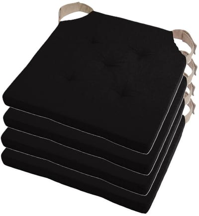 Stof Textile stoelkussen DUO - 4x - zwart - 38 x 38 x 4 cm - klittenband sluiting - zitkussens - binnen/buiten