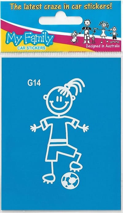 Meisje voetbal - autosticker - wit - 8 cm hoog
