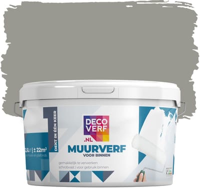 Decoverf muurverf mat kleigrijs, 2.5L