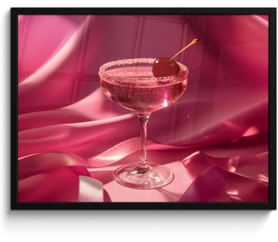 Poster in lijst - Fotolijst 70x50 cm - Posters - Cocktail - Pink - Luxe - Posterlijst zwart - Decoratie - Wanddecoratie woonkamer - Muurdecoratie slaapkamer