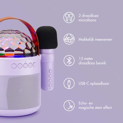 imoshion Sing & Shine Karaoke Set - Met Bluetooth Speaker, Microfoons en Discolamp - Karaokeset voor Volwassenen en Kinderen
