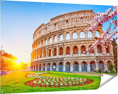 Gards Tuinposter Colosseum bij Zonsopgang in Rome, Itali� - 150x100 cm - Tuindoek - Tuindecoratie - Wanddecoratie buiten - Tuinschilderij