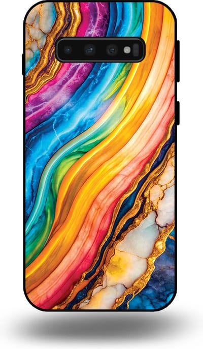 Smartphonica Telefoonhoesje Geschikt voor Samsung Galaxy S10 Plus met Regenboog Goud Marmer Opdruk - TPU Backcover Case Rainbow Gold Marble Design geschikt voor Samsung Galaxy S10 Plus