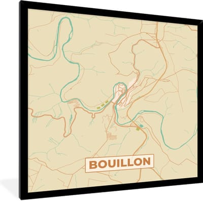 Fotolijst incl. Poster - Stadskaart - Plattegrond - Bouillon - Kaart - Vintage - 40x40 cm - Posterlijst