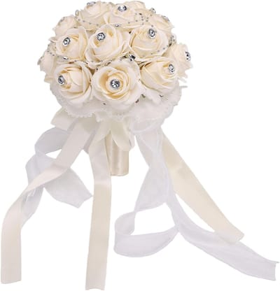Bruidsboeket - Kunstbloemen Decoratie - Bruiloft Ceremonie - Direct Te Gebruiken - 25x20 cm