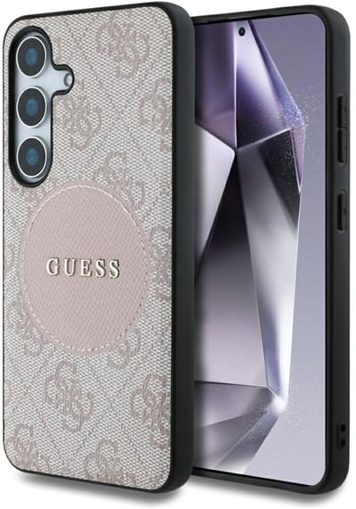 Guess 4G Ring Cirkel Logo Hoesje Geschikt voor Samsung Galaxy S25 Plus - Back Cover Compatibel met MagSafe / Qi2 - Roze